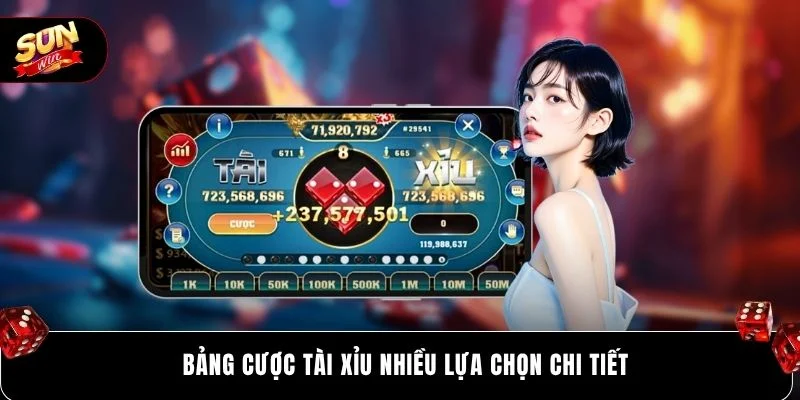Bảng cược tài xỉu nhiều lựa chọn chi tiết